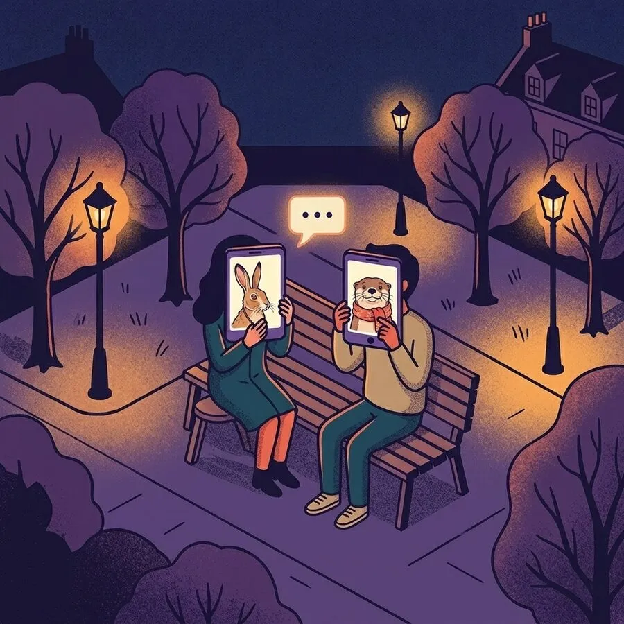 Two people chatting on a bench