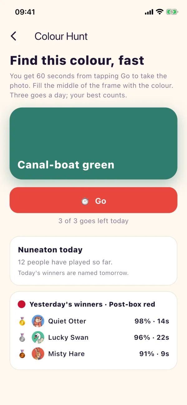 Maeplet app screen: Colour Hunt