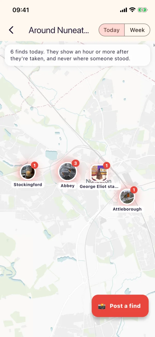 Maeplet app screen: What people found today