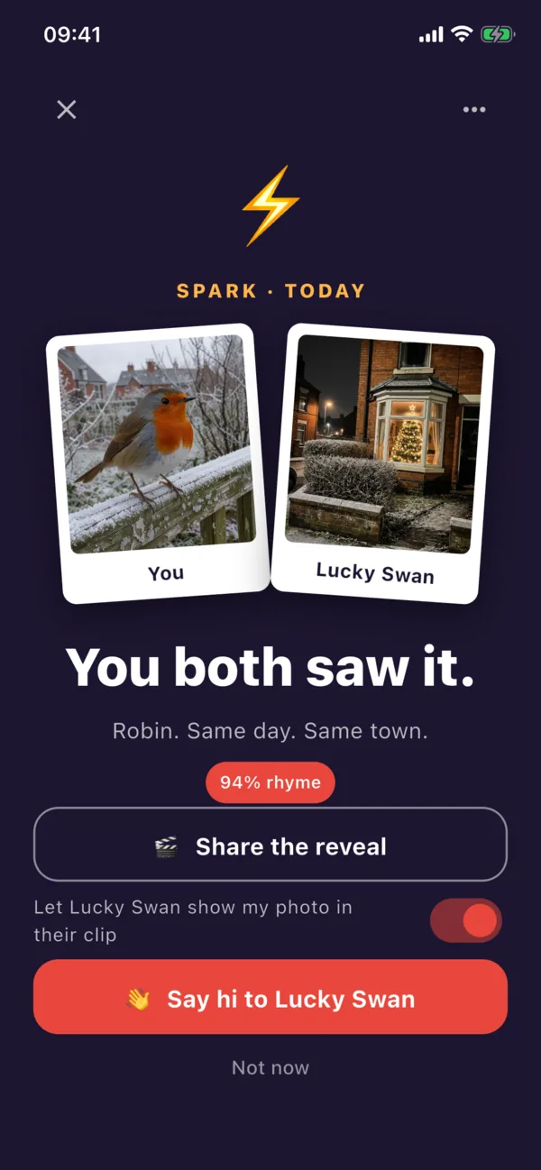 Maeplet app screen: Two photos that rhyme