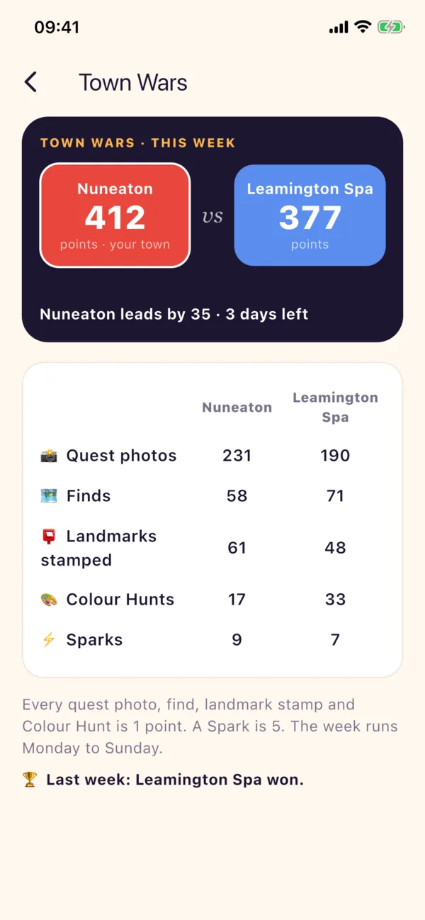 Maeplet app screen: Town Wars